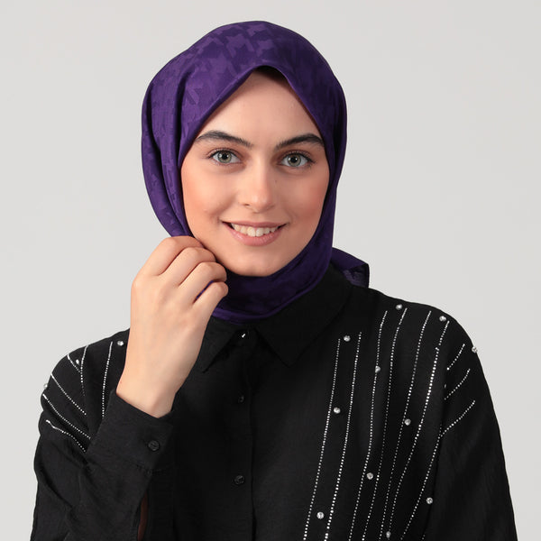 Pamuk Jakar - Büyük Kazayağı Desen Eşarp - Mor