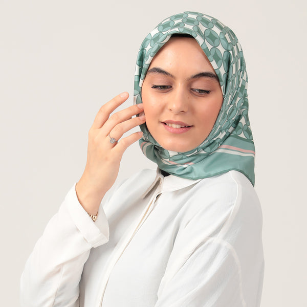 Twill Eşarp - Madalyon Desen - Kil Yeşili