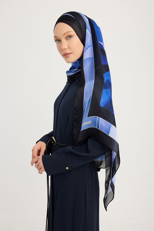 Aurora Desenli Janjan Şal - Göksel Gelgit - Mavi