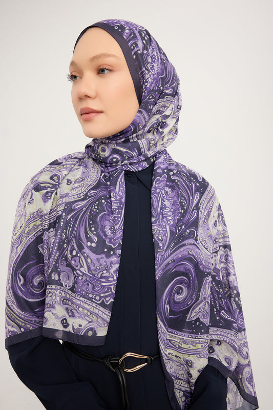 Efilia Desenli Şal - Kozmik Paisley - Mor