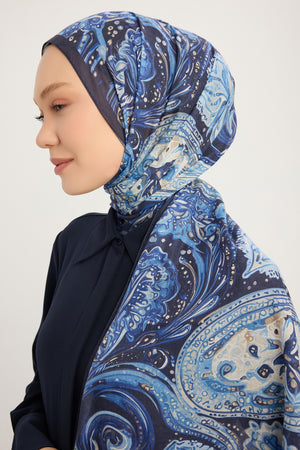Efilia Desenli Şal - Kozmik Paisley - Lacivert