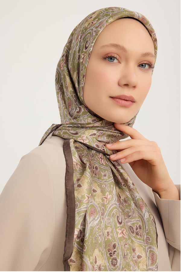 Aurora Desenli Janjan Eşarp - Etnik Bahar - Yeşil