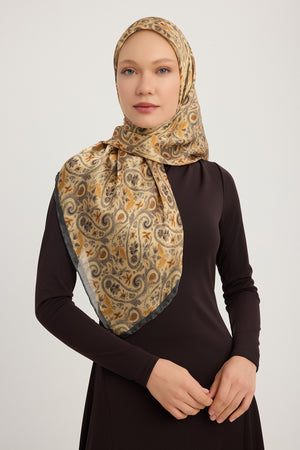 Aurora Desenli Janjan Eşarp - Etnik Bahar - Gri