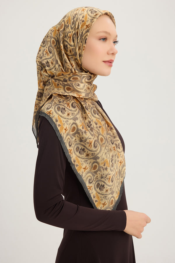 Aurora Desenli Janjan Eşarp - Etnik Bahar - Gri