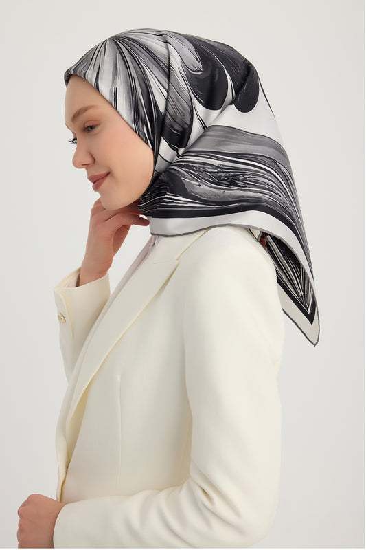 %100 İpek Twill Eşarp - Altın Zambak - Siyah