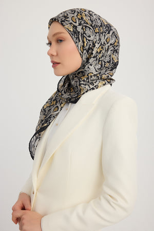 Aurora Desenli Janjan Eşarp - Etnik Bahar - Siyah
