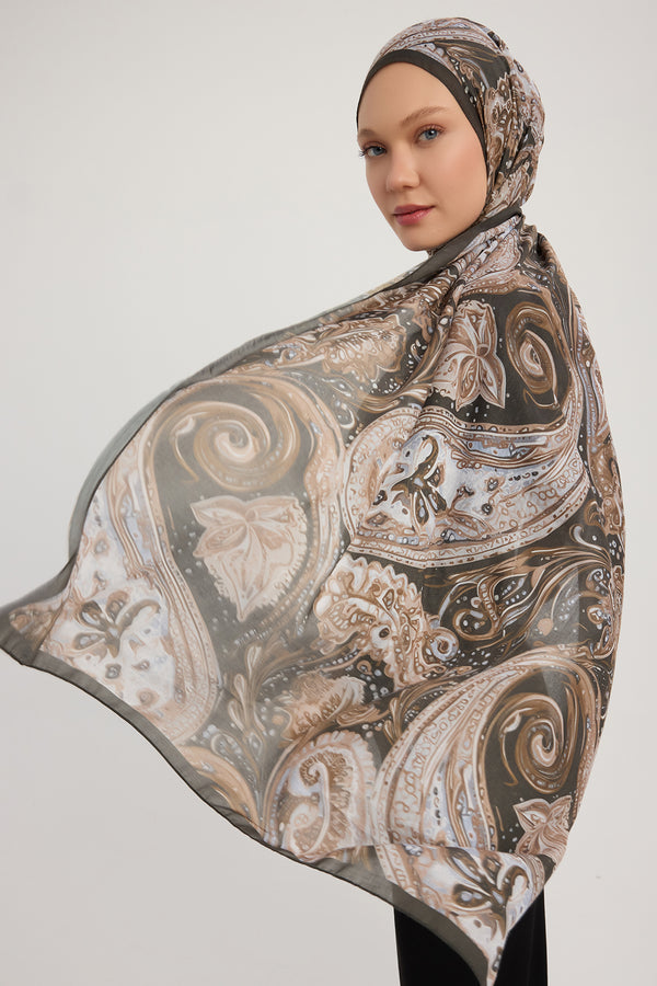 Efilia Desenli Şal - Kozmik Paisley - Kahverengi