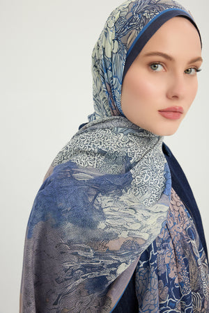 Efilia Desenli Şal - Sessiz Mevsimler - Lacivert