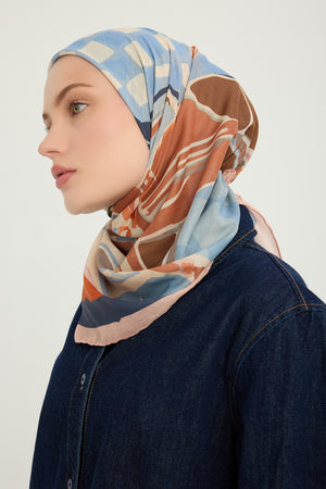 Efilia Desenli Eşarp - Pastel Yolculuk - Somon