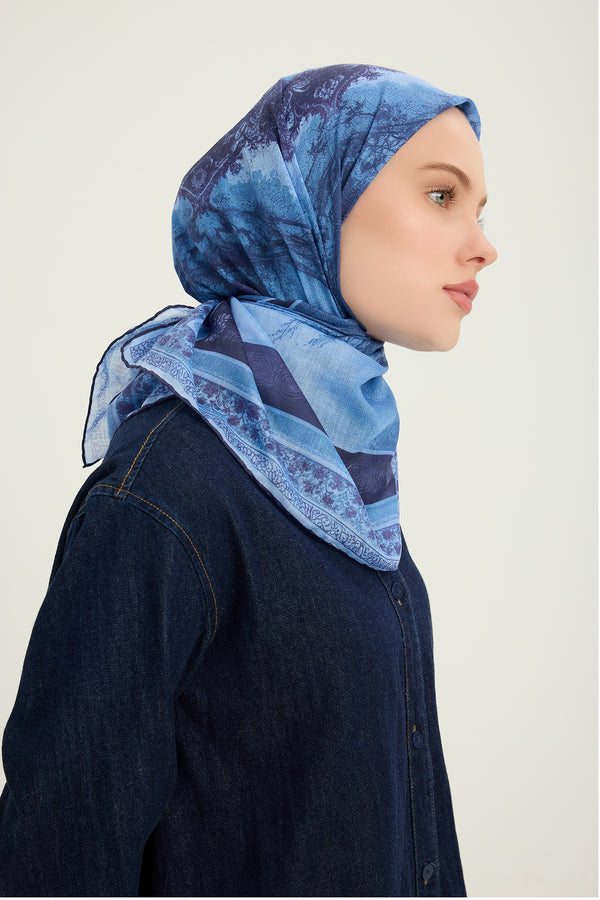 Efilia Desenli Eşarp - Köklerin Aynası - Mavi