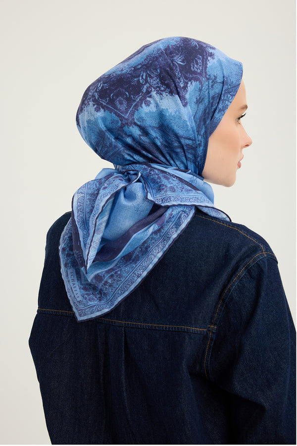 Efilia Desenli Eşarp - Köklerin Aynası - Mavi