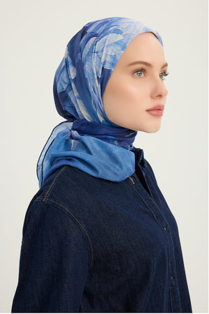 Efilia Desenli Eşarp - Zamansız Hayal - Mavi