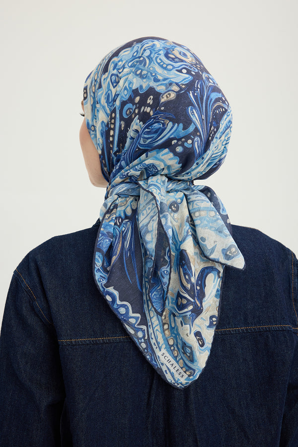 Efilia Desenli Eşarp - Kozmik Paisley - Lacivert