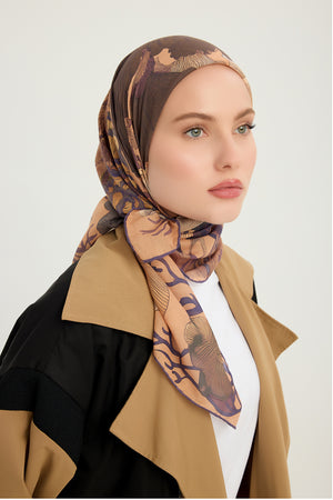 Efilia Desenli Eşarp - Mercan Bahçesi - Açık Kahve