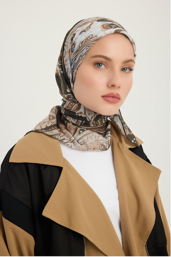 Efilia Desenli Eşarp - Kozmik Paisley - Kahverengi