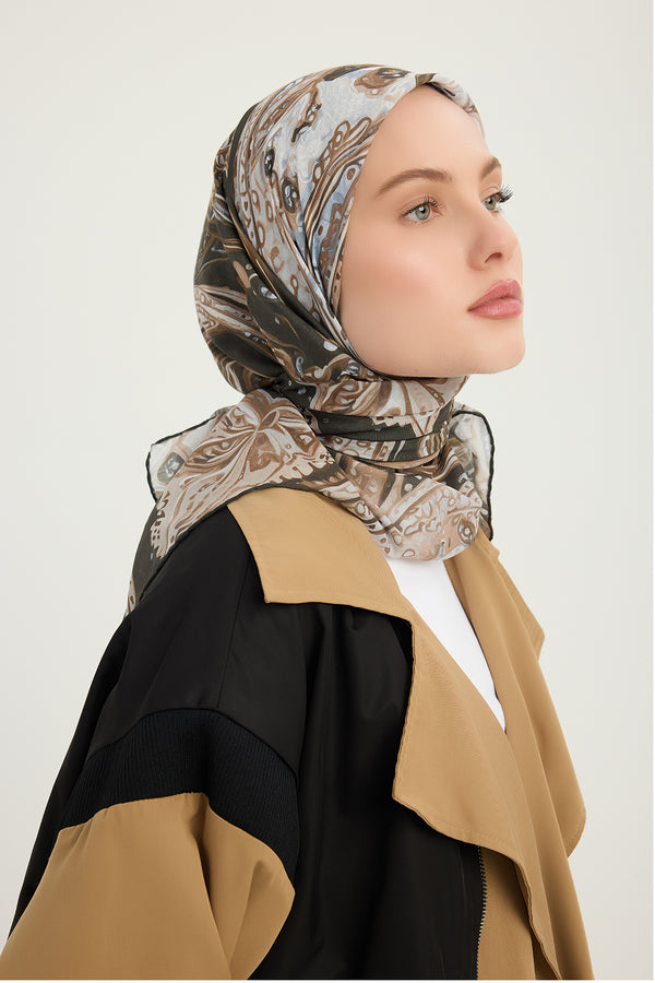 Efilia Desenli Eşarp - Kozmik Paisley - Kahverengi