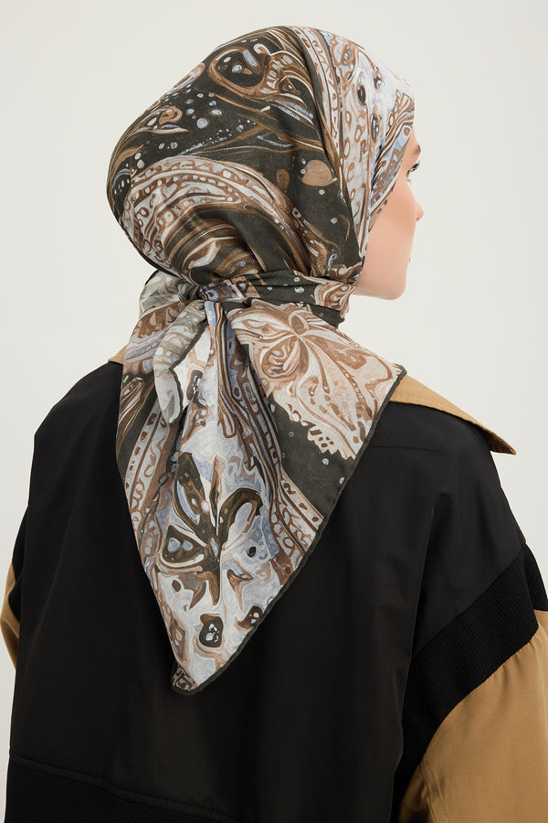Efilia Desenli Eşarp - Kozmik Paisley - Kahverengi