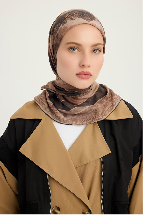Efilia Desenli Eşarp - Köklerin Aynası - Kahverengi