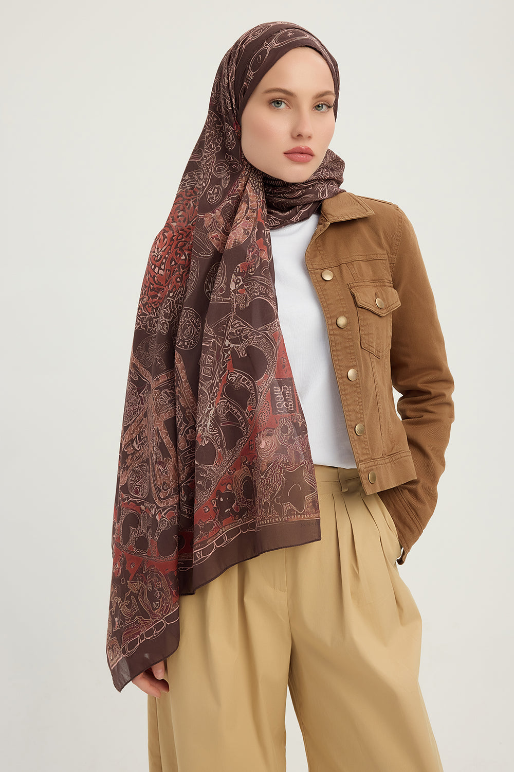 Efilia Desenli Şal - Sonsuz Aşk - Kahverengi