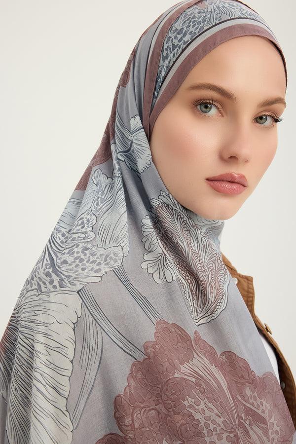 Efilia Desenli Şal - Mercan Bahçesi - Vizon