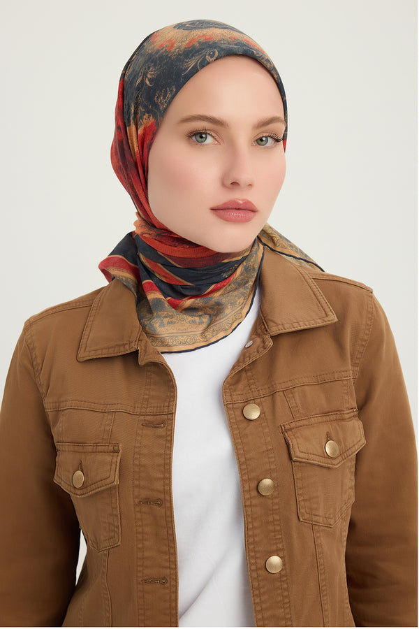 Efilia Desenli Eşarp - Köklerin Aynası - Kırmızı