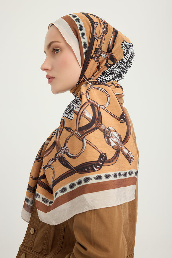 Vierra Desenli Şal - Süvarinin Arması - Camel