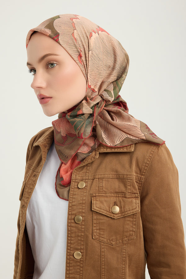 Efilia Desenli Eşarp - Mercan Bahçesi - Bordo