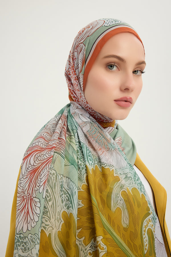 Efilia Desenli Şal - Mercan Bahçesi - Kiremit