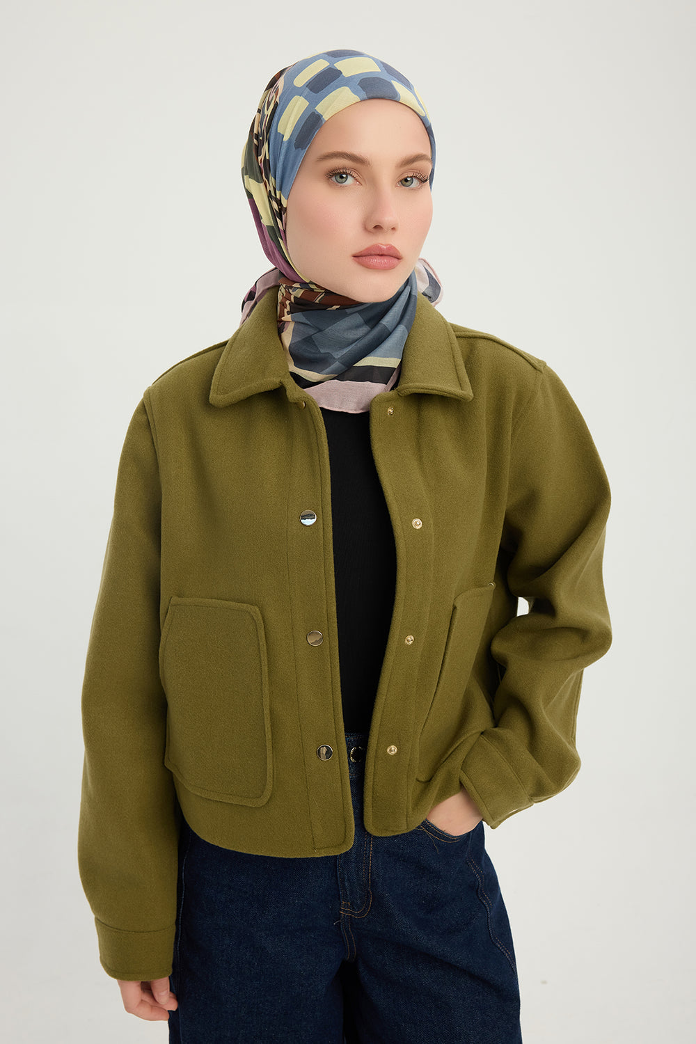 Efilia Desenli Eşarp - Pastel Yolculuk - Pudra