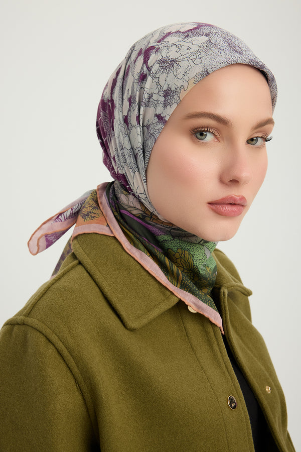 Efilia Desenli Eşarp - Sessiz Mevsimler - Mor