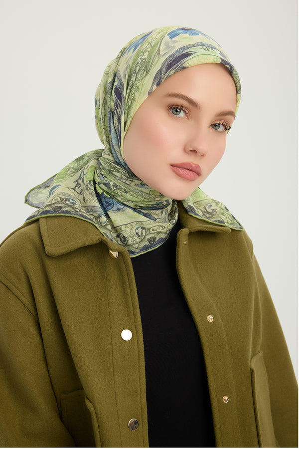Efilia Desenli Eşarp - Çiçek Tahtı - Açık Yeşil
