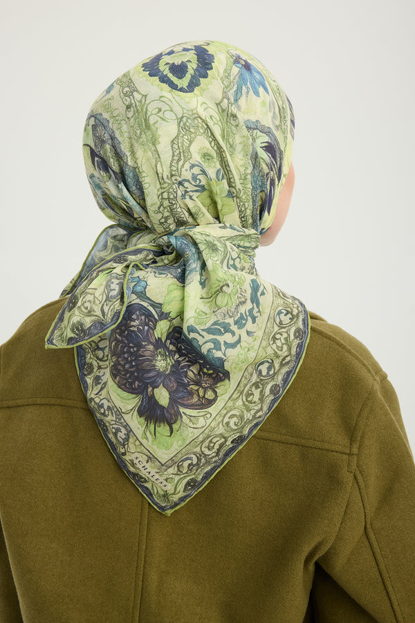 Efilia Desenli Eşarp - Çiçek Tahtı - Açık Yeşil