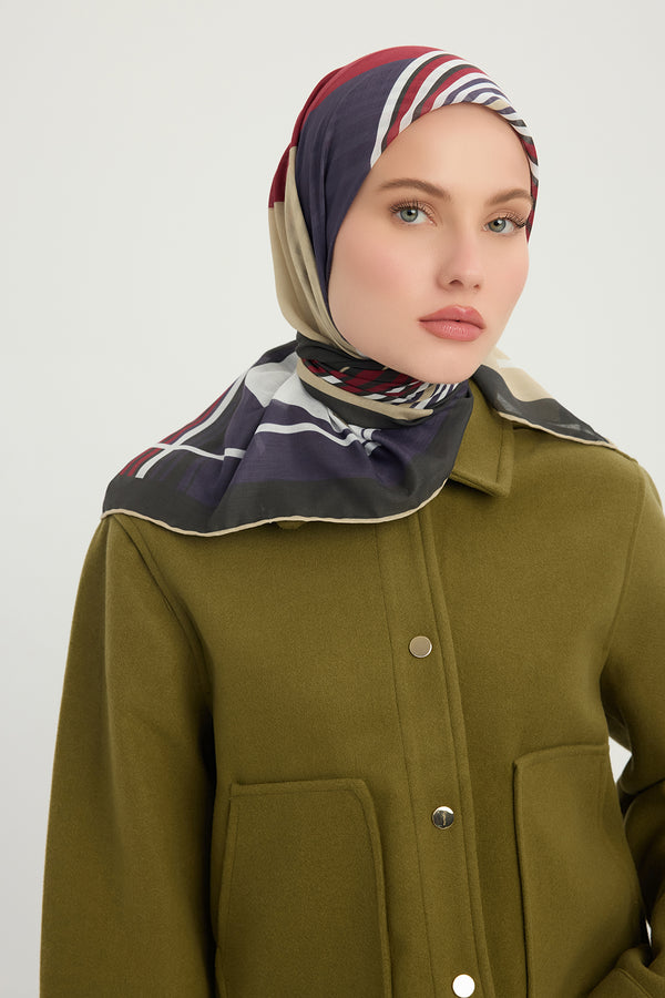 Efilia Desenli Eşarp - Gece ve Gündüz - Bordo