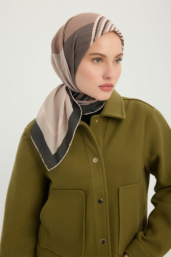 Efilia Desenli Eşarp - Gece ve Gündüz - Vizon