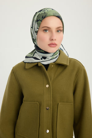 Vierra Desenli Eşarp - Özgür Fırçalar - Haki Yeşili