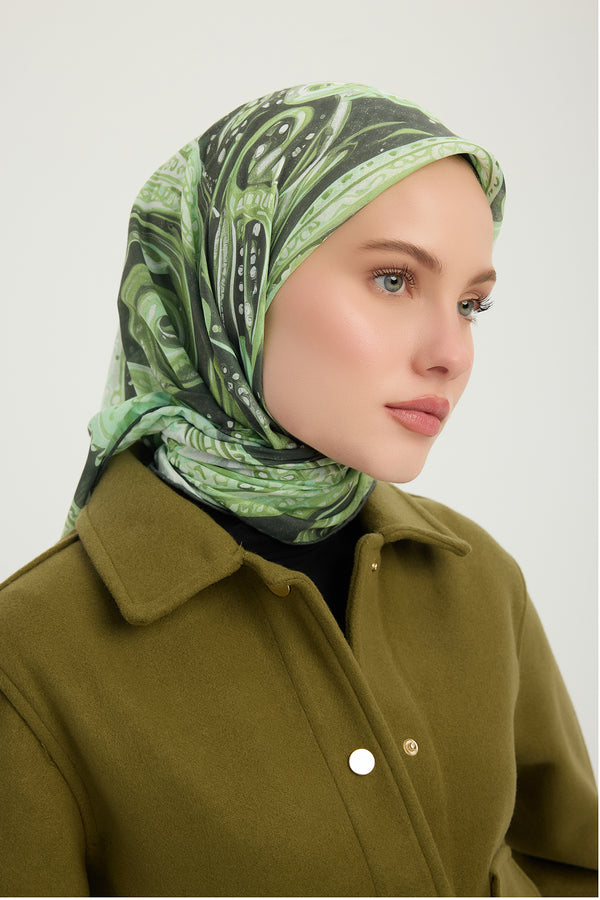 Efilia Desenli Eşarp - Kozmik Paisley - Yeşil