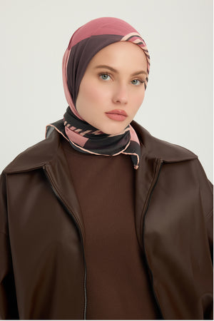 Efilia Desenli Eşarp - Gece ve Gündüz - Gül Kurusu