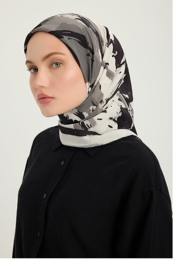 Vierra Desenli Eşarp - Özgür Fırçalar - Gri