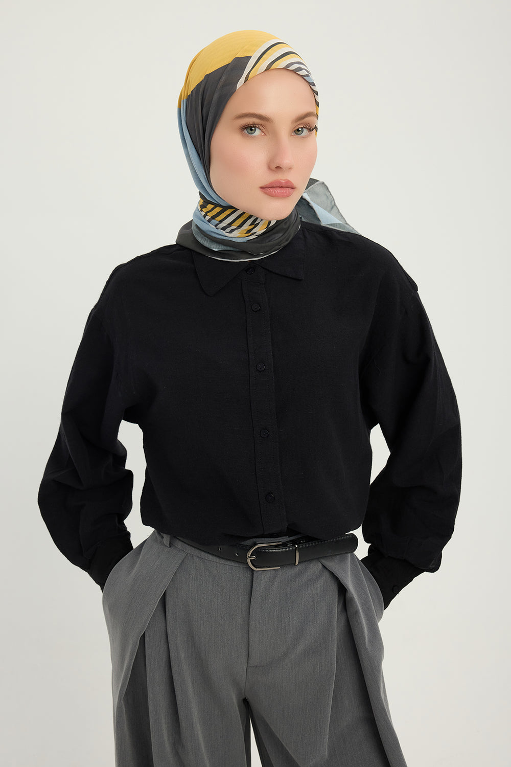 Efilia Desenli Eşarp - Gece ve Gündüz - Mavi