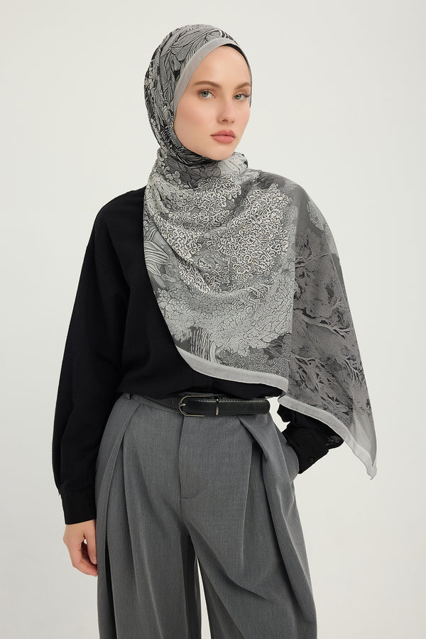 Efilia Desenli Şal - Sessiz Mevsimler - Gri