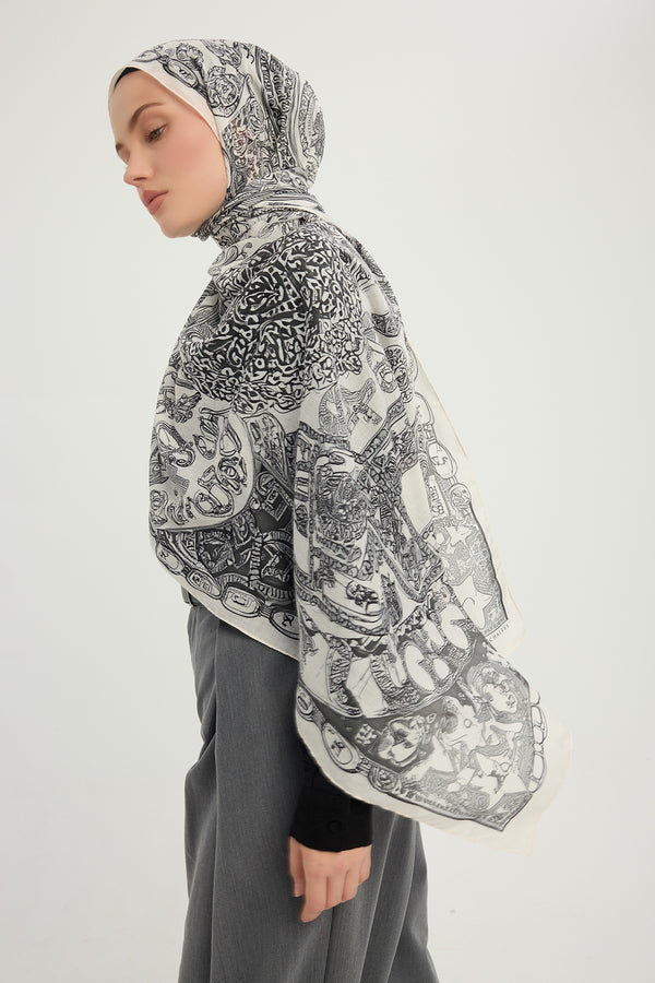 Efilia Desenli Şal - Sonsuz Aşk - Gri