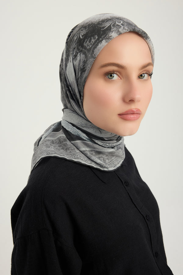 Efilia Desenli Eşarp - Köklerin Aynası - Gri