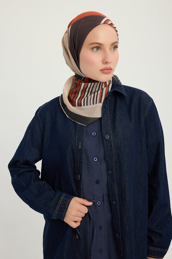 Efilia Desenli Eşarp - Gece ve Gündüz - Turuncu