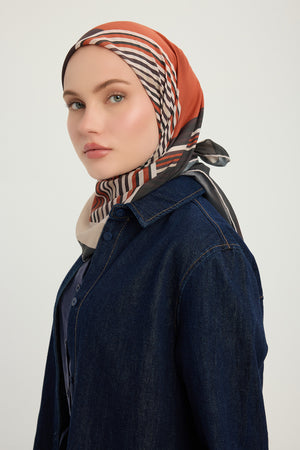 Efilia Desenli Eşarp - Gece ve Gündüz - Turuncu