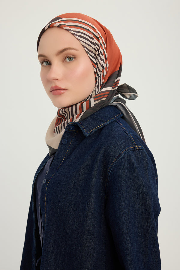 Efilia Desenli Eşarp - Gece ve Gündüz - Turuncu