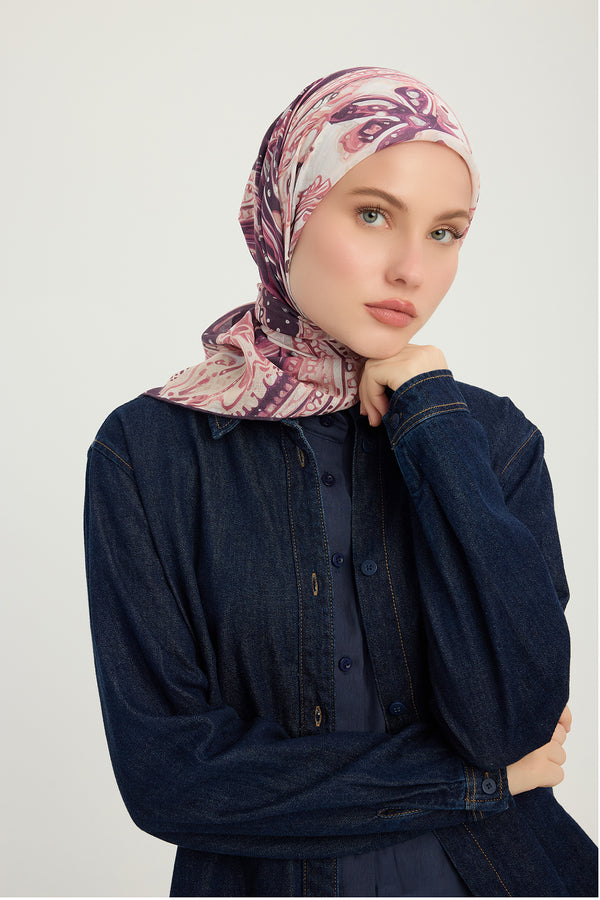 Efilia Desenli Eşarp - Kozmik Paisley - Pudra