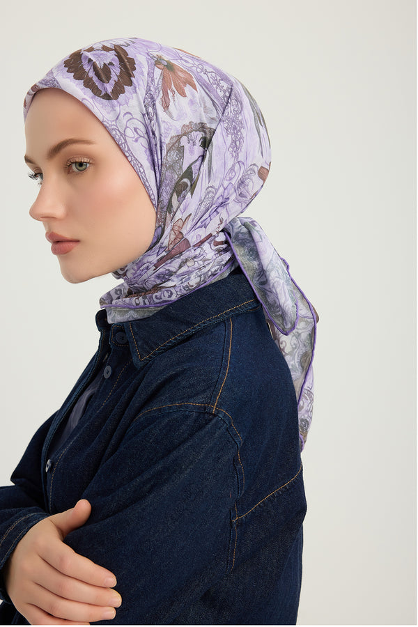 Efilia Desenli Eşarp - Çiçek Tahtı - Lila