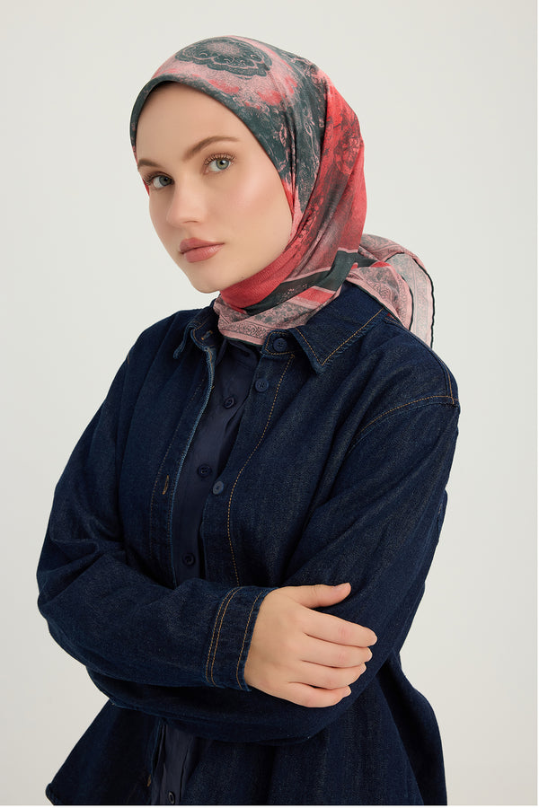 Efilia Desenli Eşarp - Köklerin Aynası - Pudra