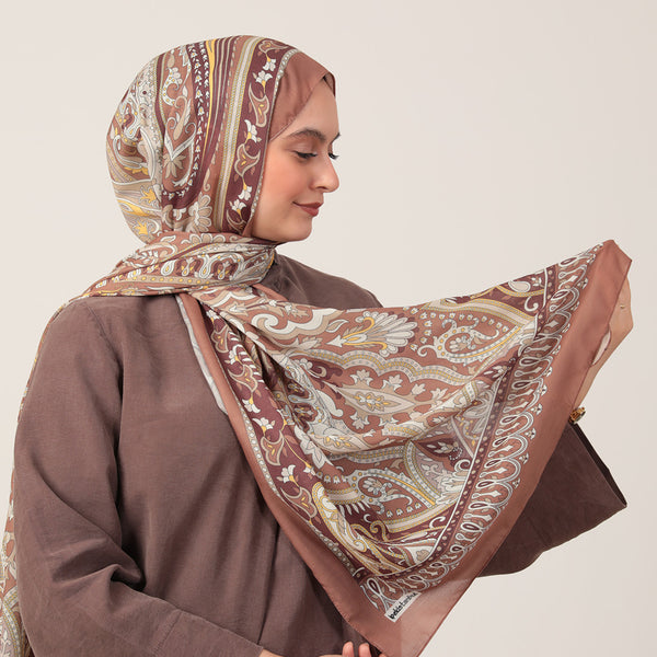 Pamuk İpek Şal - Barok Desen - Camel
