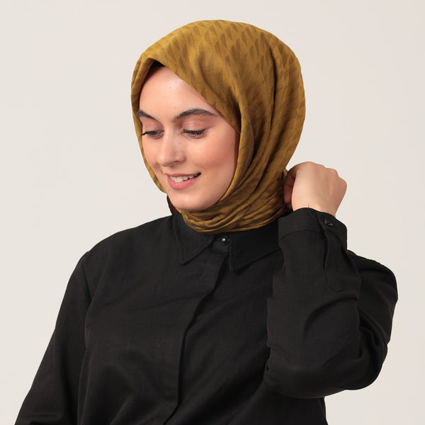 Yün İpek Eşarp - Dağ Desen - Yağ Yeşili